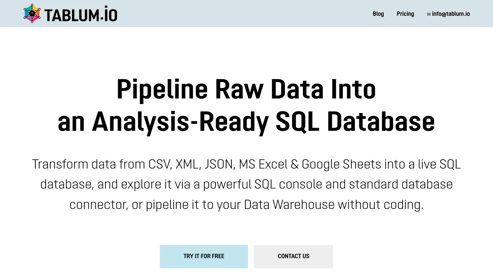 TABLUM.IO — pipeline raw data into an analysis-ready SQL database